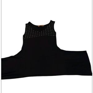 Bellini size S black tunic with silver embellishments drapey shark bit hem EUC